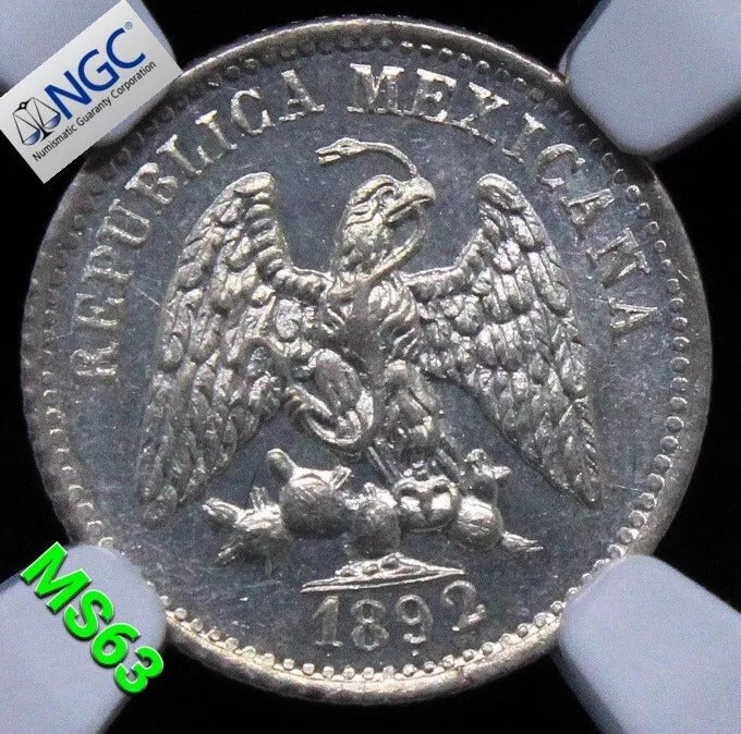 5 Centavos 1892 Mo M. Mexico Silver. KM-398.7 UNC NGC MS63