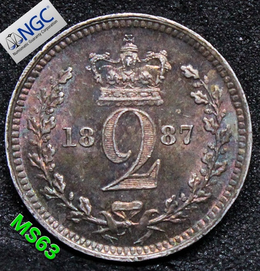 1887 G.BRITAIN 2 PENNY MAUNDY, Queen Victoria .NGC MS 63 SOLD..