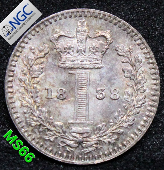 1838 G.BRITAIN PENNY MAUNDY Queen Victoria .NGC MS 66 SOLD..