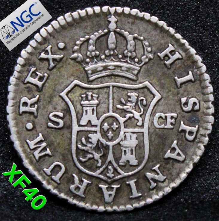 1774S CF SPAIN 1/2 REAL .NGC XF 40, TOP POP