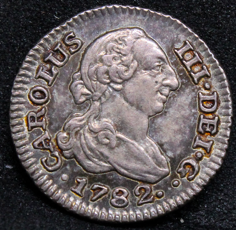 1782M JD SPAIN 1/2 REAL .NGC AU 55,TOP POP