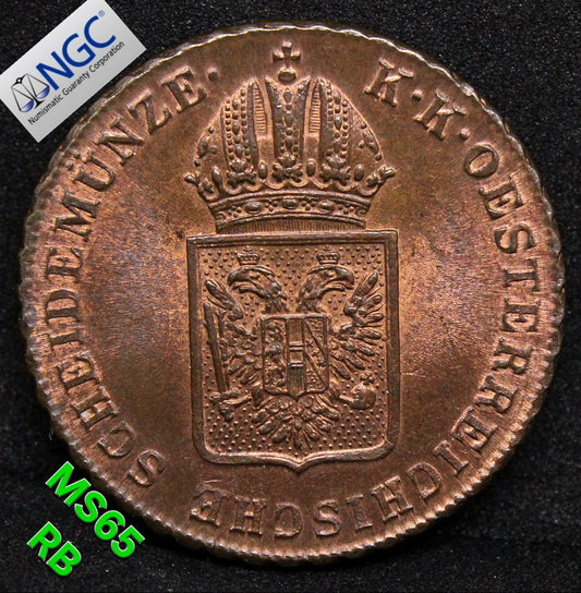 1816-A AUSTRIA 1 KREUZER .NGC MS 65 RB SOLD..