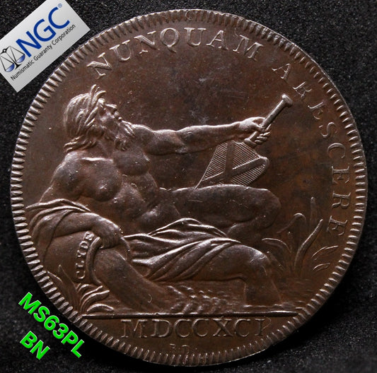 1791 SCOT D&H-2 1/2 PENNY LANARKSHIRE - GLASGOW E: PAYABLE AT THE HOUSE , TOKEN .NGC MS 63 BN PL(PROOFLIKE)