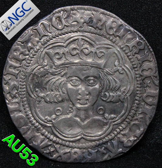 (1422-27) ENGLAND GROAT CALAIS S-1836 HENRY VI .NGC AU 53 SOLD..