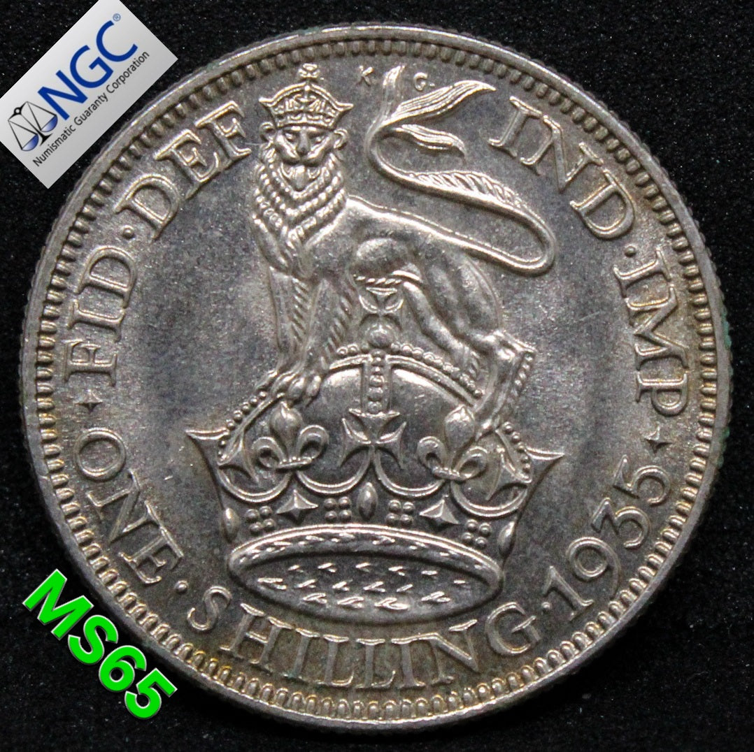 1935 G.BRITAIN 1 SHILLING George V .NGC MS 65