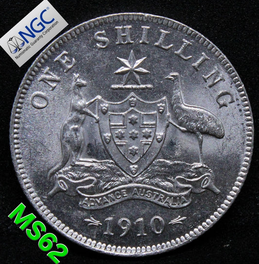 1910 AUSTRALIA 1 SHILLING  Edward VII.NGC MS 62