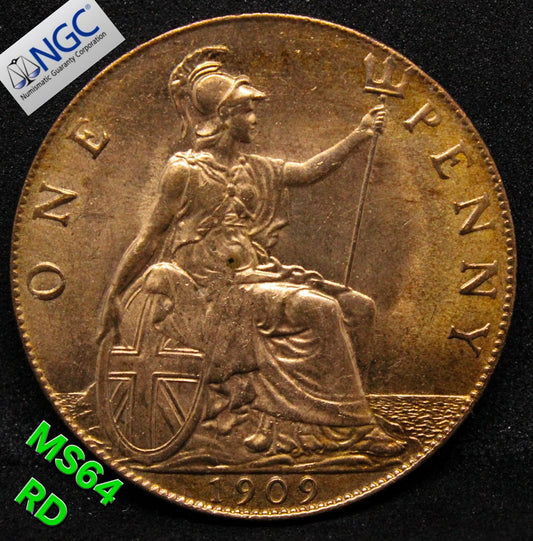 1909 G.BRITAIN PENNY .NGC MS 64 RD Edward VII SOLD..