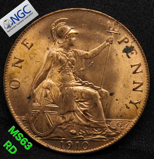 1910 G.BRITAIN PENNY .NGC MS 63 RD Edward Vii