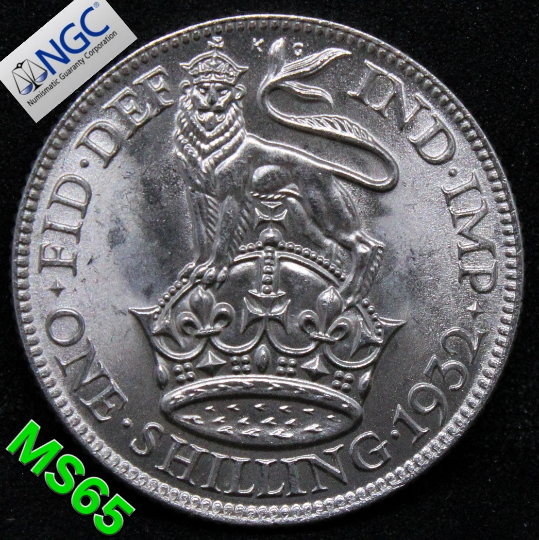 1932 G.BRITAIN 1 SHILLING George V .NGC MS 65