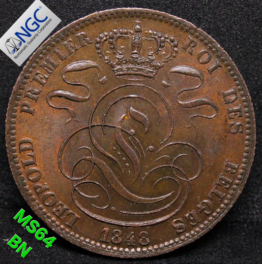 1848 BELGIUM 5 CENTIMES .NGC MS 64 BN