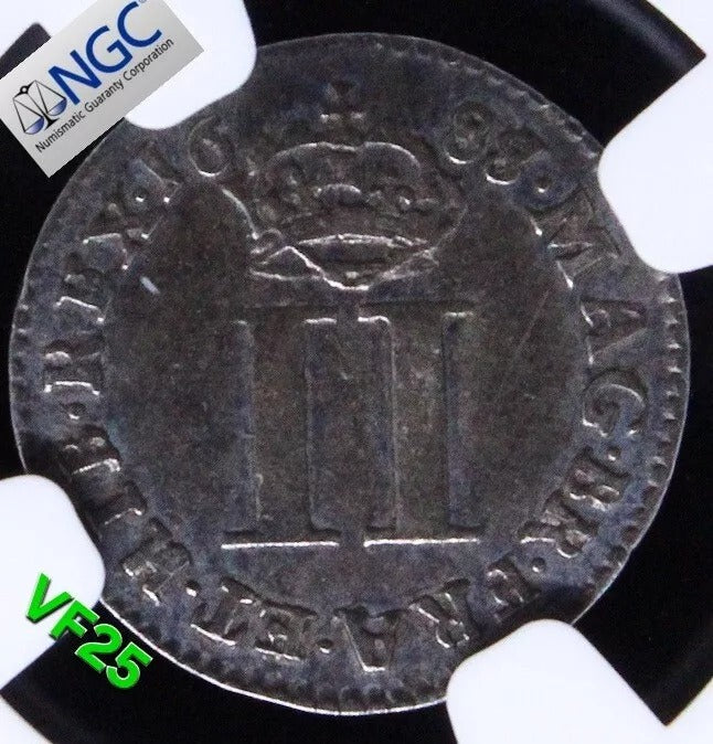 2 pence (maundy issue) 1688/7 (overdate), James II. S.3416 NGC VF25