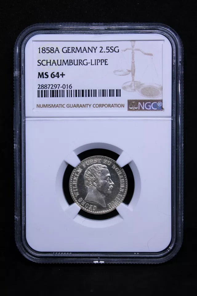 2-1/2 Silber Groschen. German States SCHAUMBURG-LIPPE KM# 45 NGC MS64+ top pop