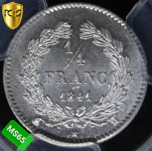 1/4 Franc 1844-A. France. King Louis Philippe. KM-740.1. PCGS MS65