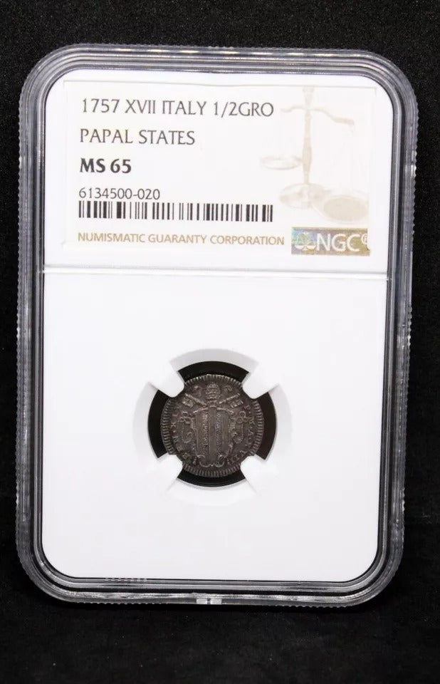 1757 1/2 Grosso, Benedict XIV. Papal States. BU NGC MS65. Km-975