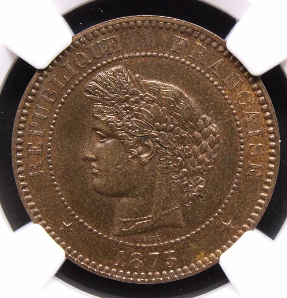 10 Centime 1873-A. France. KM-815.1 UNC NGC MS65 BN Top Pop