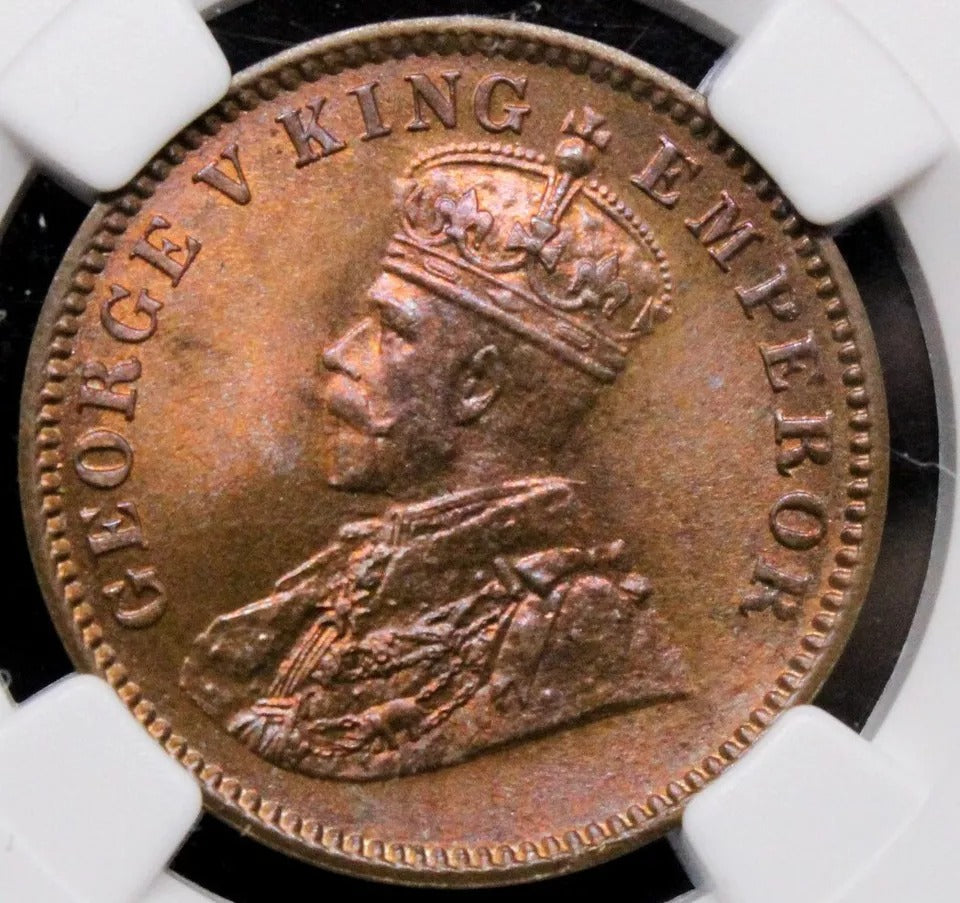 1935-C 1/4 Anna British-India, George V NGC MS66 RB, BU With Lustre