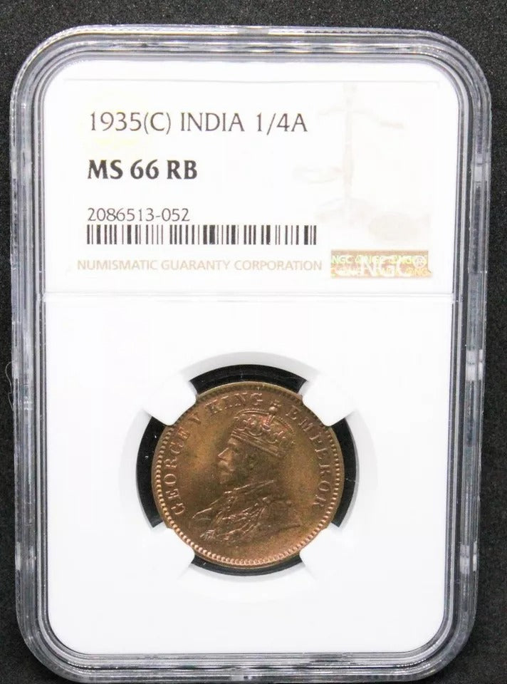 1935-C 1/4 Anna British-India, George V NGC MS66 RB, BU With Lustre