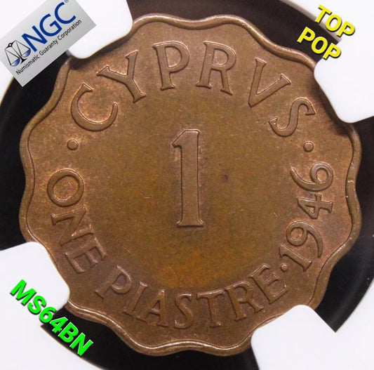 1 Piastre 1946, Cyprus George VI. KM-23a. UNC NGC MS64BN