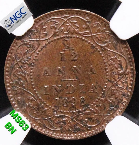 1/12 Anna 1898. British-India. KM-483. UNC NGC MS63 BN