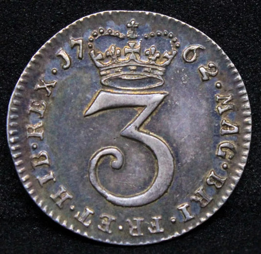 1762 Maundy 3 Pence, George III UNC #2 SOLD..