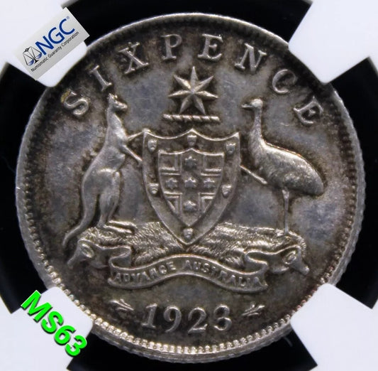 6 Pence 1923, Australia George V. KM-25. NGC MS63 UNC