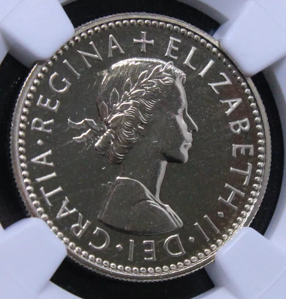 Shilling 1970 Proof English Crest. Elizabeth II. NGC PF70, perfect grade.