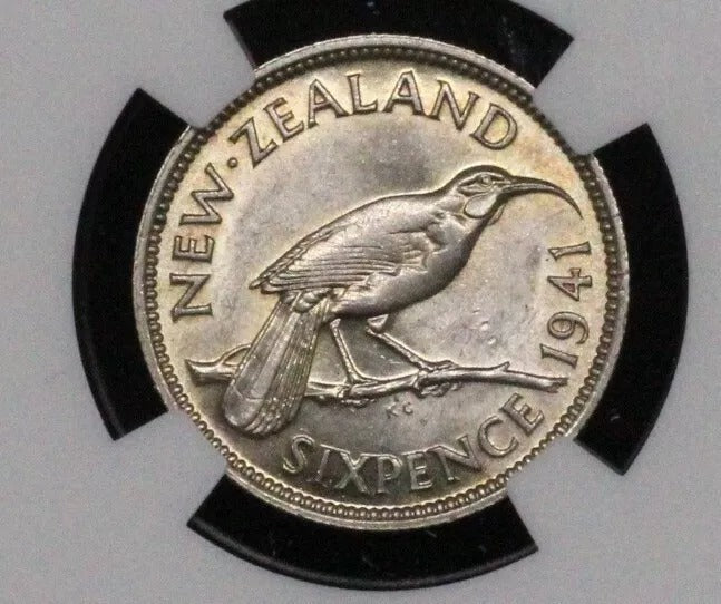 1941 6 Pence, New Zealand. George VI. UNC NGC MS61. KM-8, key date 440k mintage