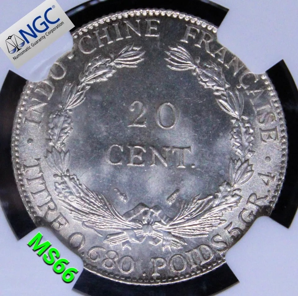 FRENCH INDO-CHINA. 20 Cents, 1937. Paris Mint. KM-17.2. NGC MS66 UNC