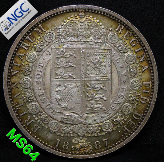 1/2 Crown 1887, Victoria Jubilee Portrait. S.3925. UNC NGC MS64