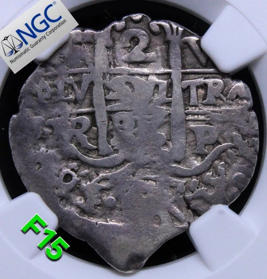 1696 P VR 2 Reales, Bolivia. Spanish Colonial Carlos II. KM-24 NGC F15