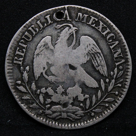 1830 2 Reales Zs-OV ( Zacatecas Mint), Mexico Silver coin. KM-374.12, Holed