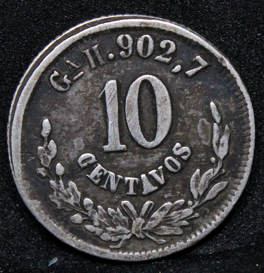 1884 Mexico 10 Centavos. Ga-H Guadalajara Mint. KM-403.