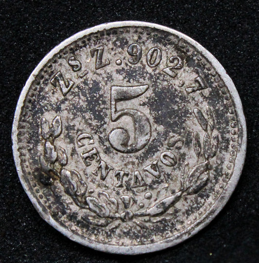 1891 Mexico 5 Centavos, Zs-Z,  Zacatecas Mint. KM-398