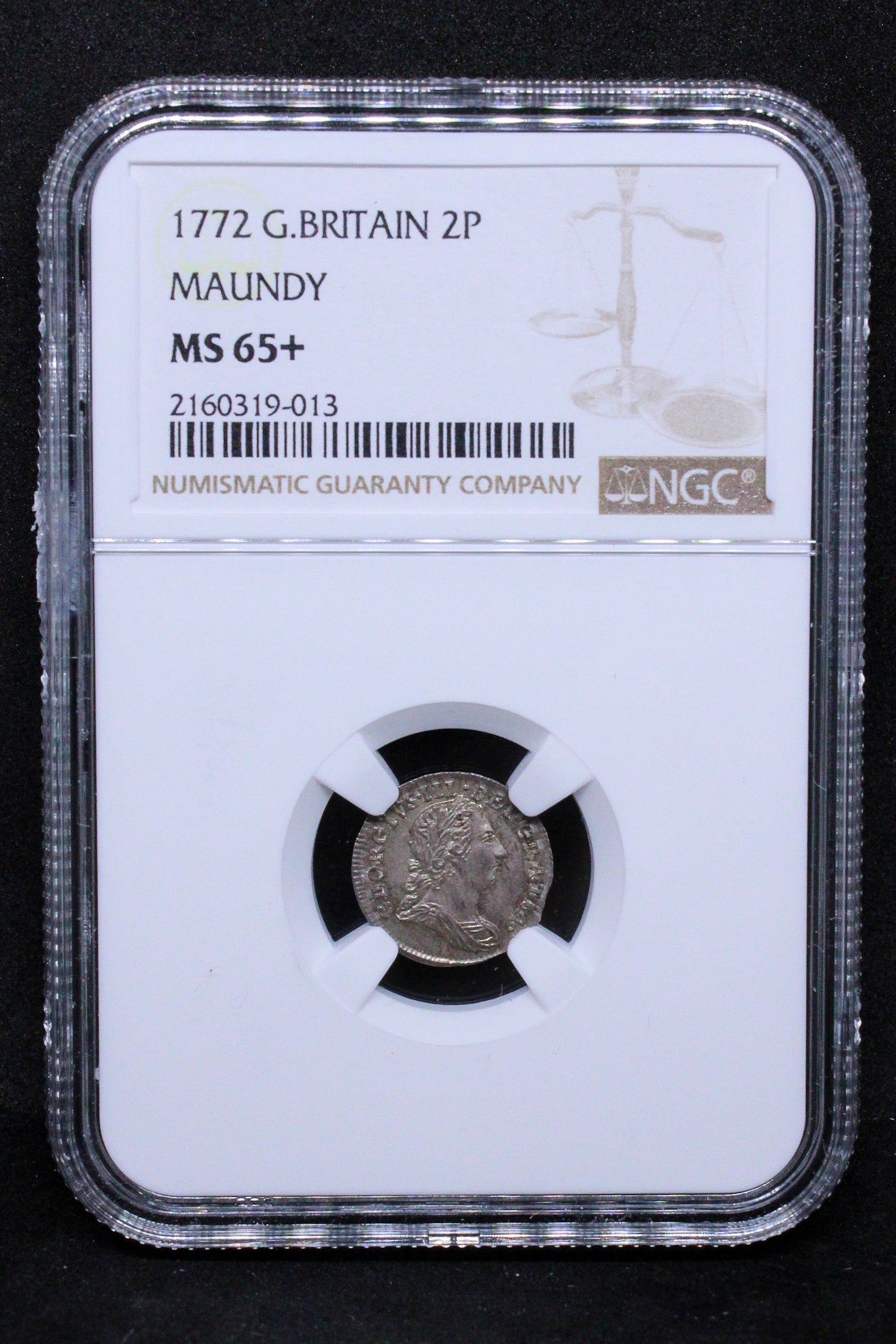 1772 G.BRITAIN 2 PENNY MAUNDY .NGC MS 65+, TOP POP