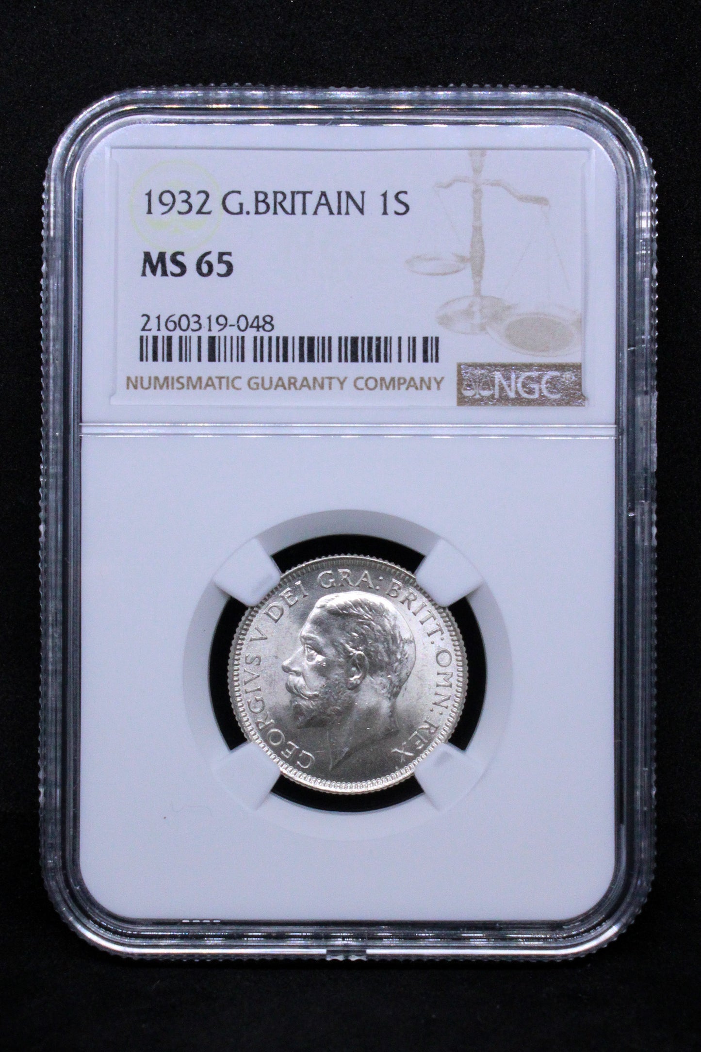 1932 G.BRITAIN 1 SHILLING George V .NGC MS 65