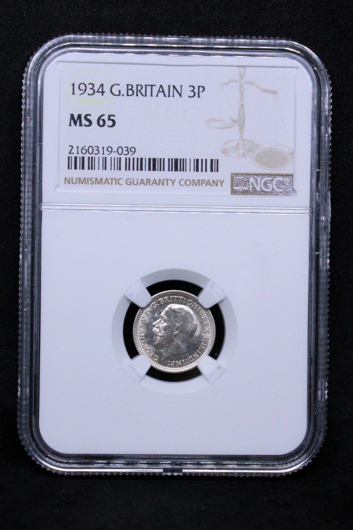 1934 G.BRITAIN 3 PENCE .NGC MS 65 George V