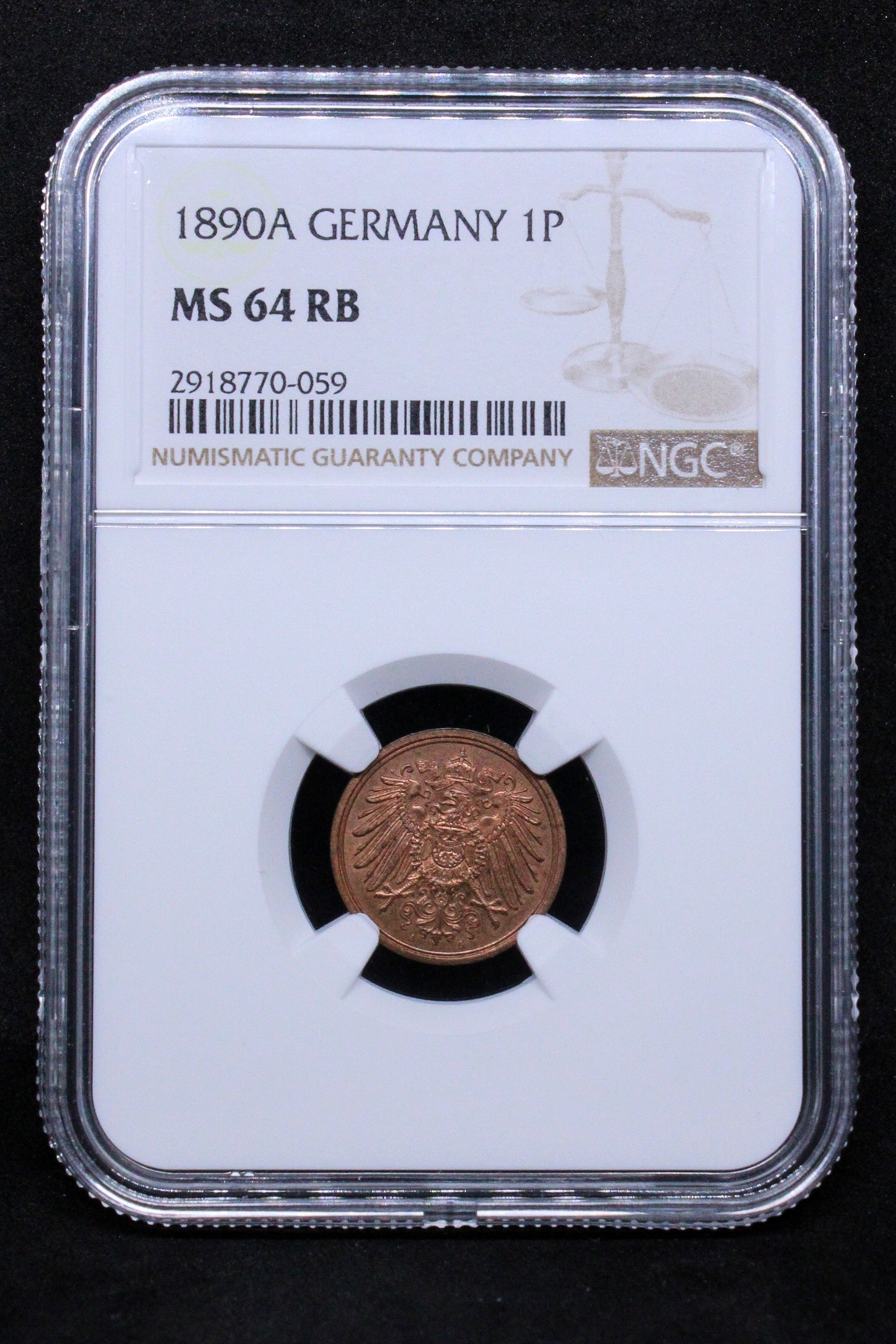 1890A GERMANY 1 PFENNIG .NGC MS 64 RB TOP POP #3