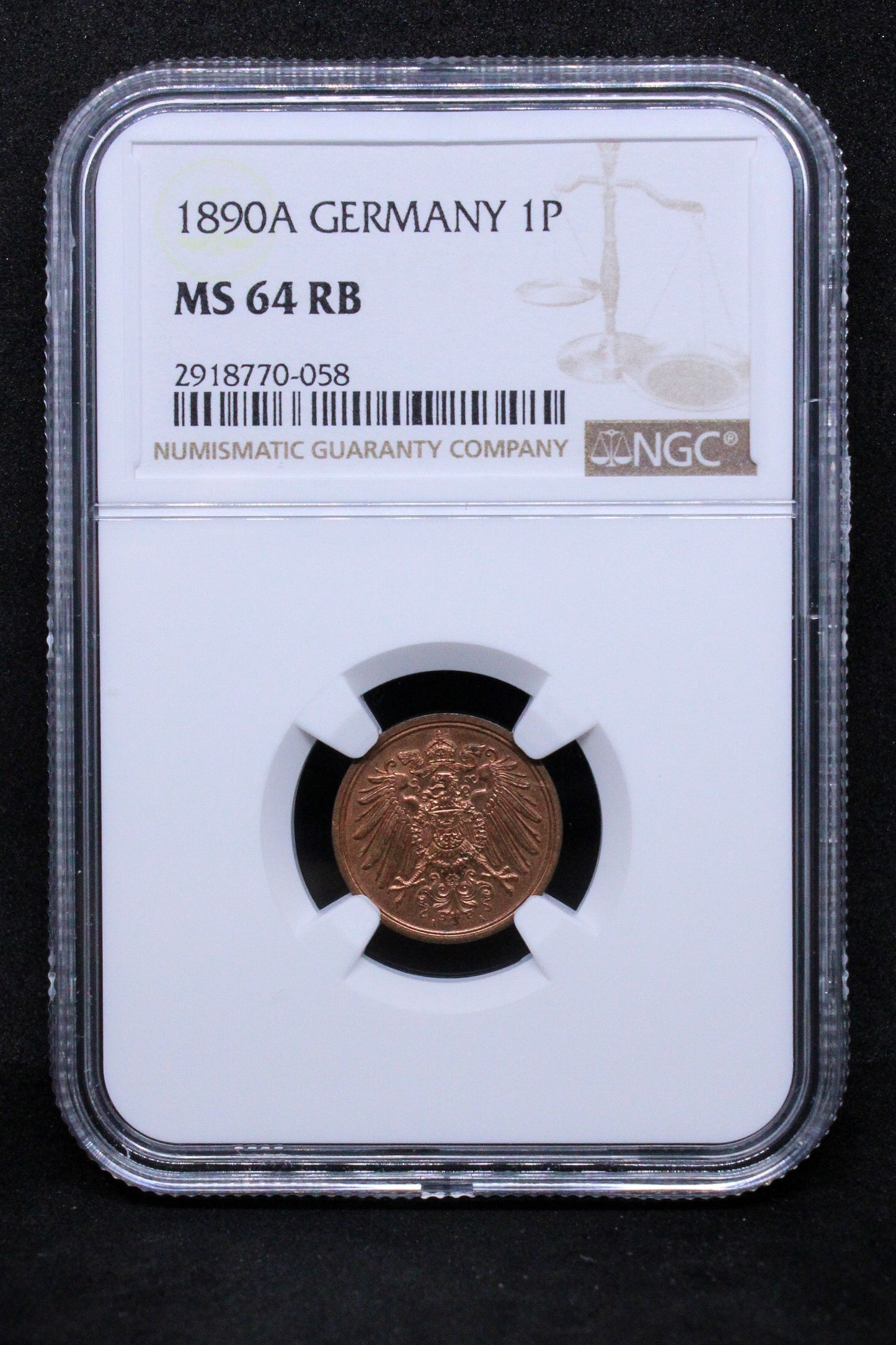 1890A GERMANY 1 PFENNIG .NGC MS 64 RB TOP POP #2