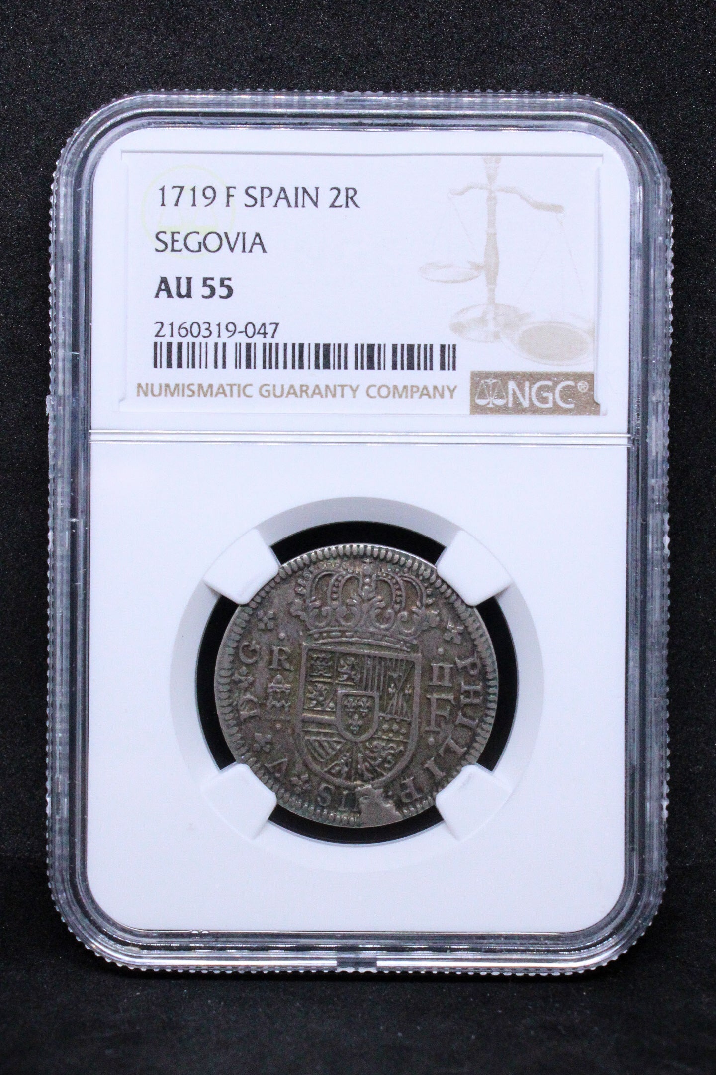 1719 F SPAIN 2 REAL SEGOVIA .NGC AU 55, TOP POP