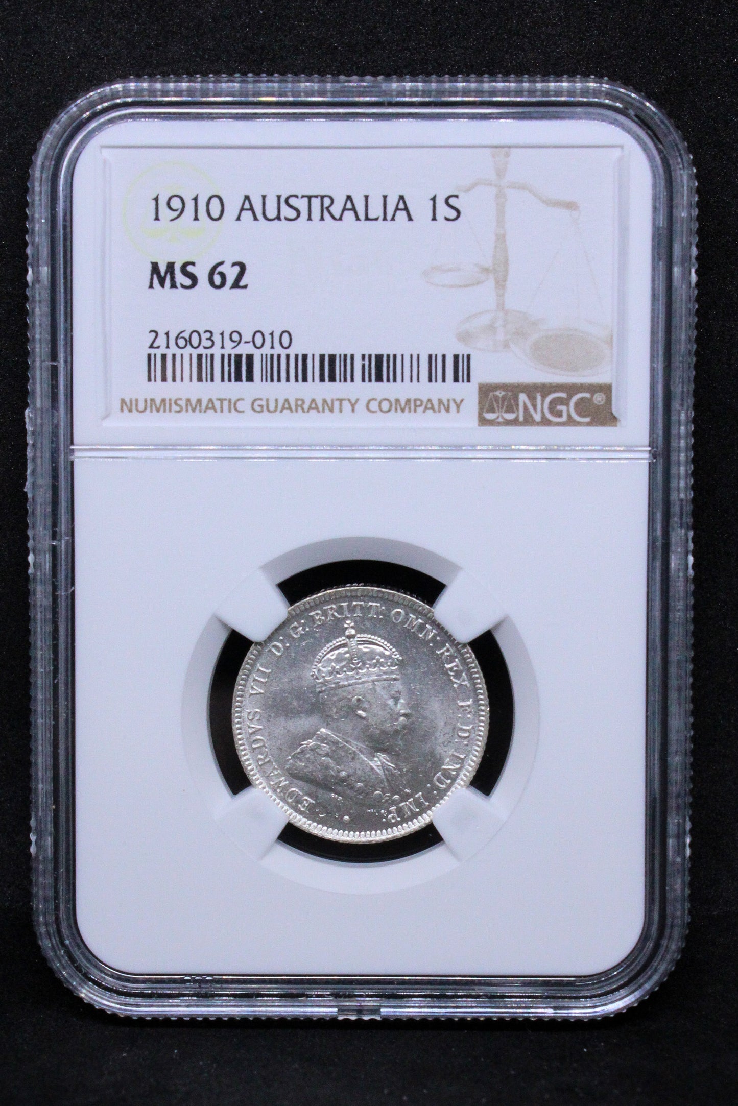 1910 AUSTRALIA 1 SHILLING  Edward VII.NGC MS 62