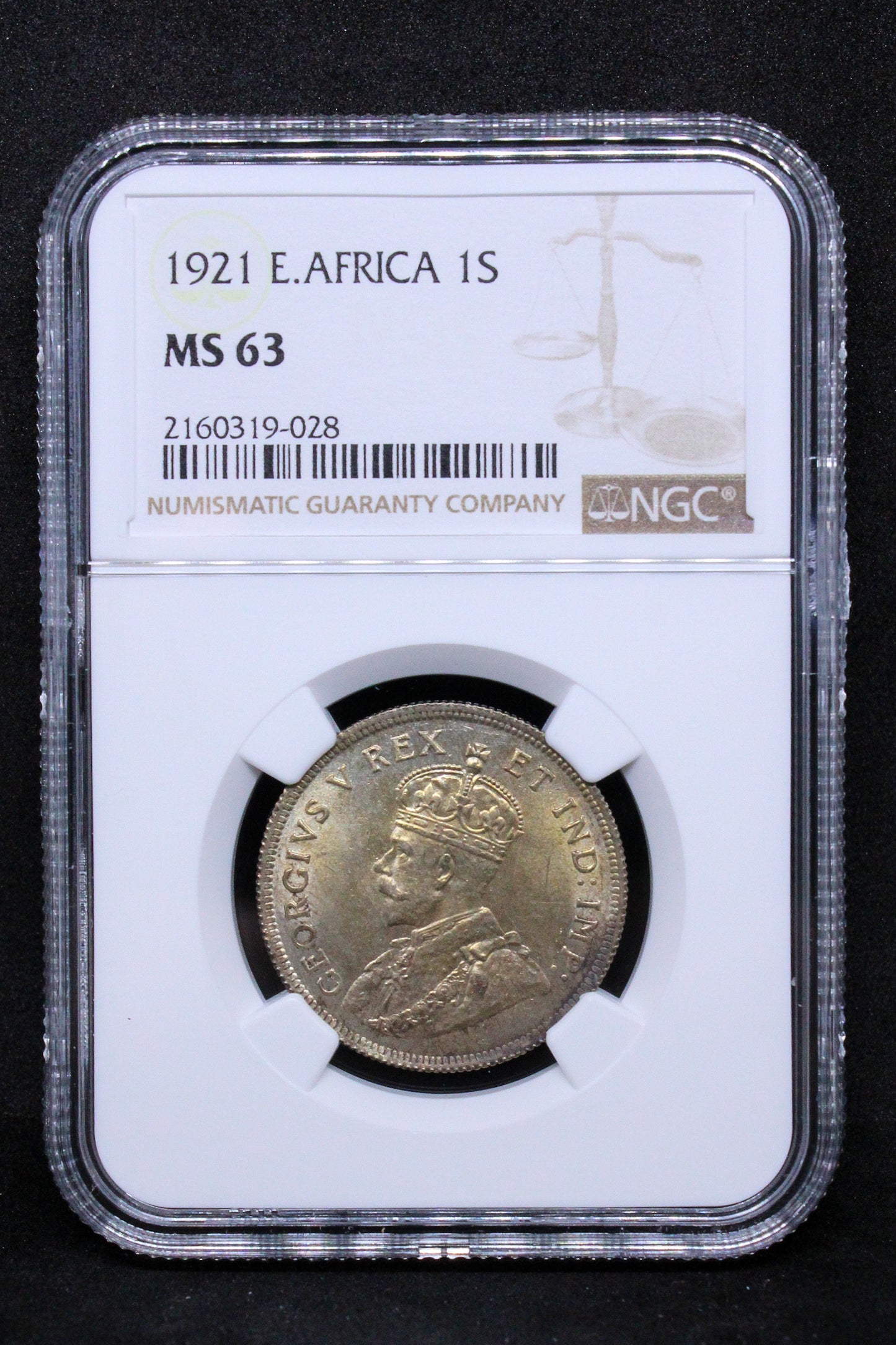 1921 EAST AFRICA 1 SHILLING  George V. NGC MS 63 TOP POP