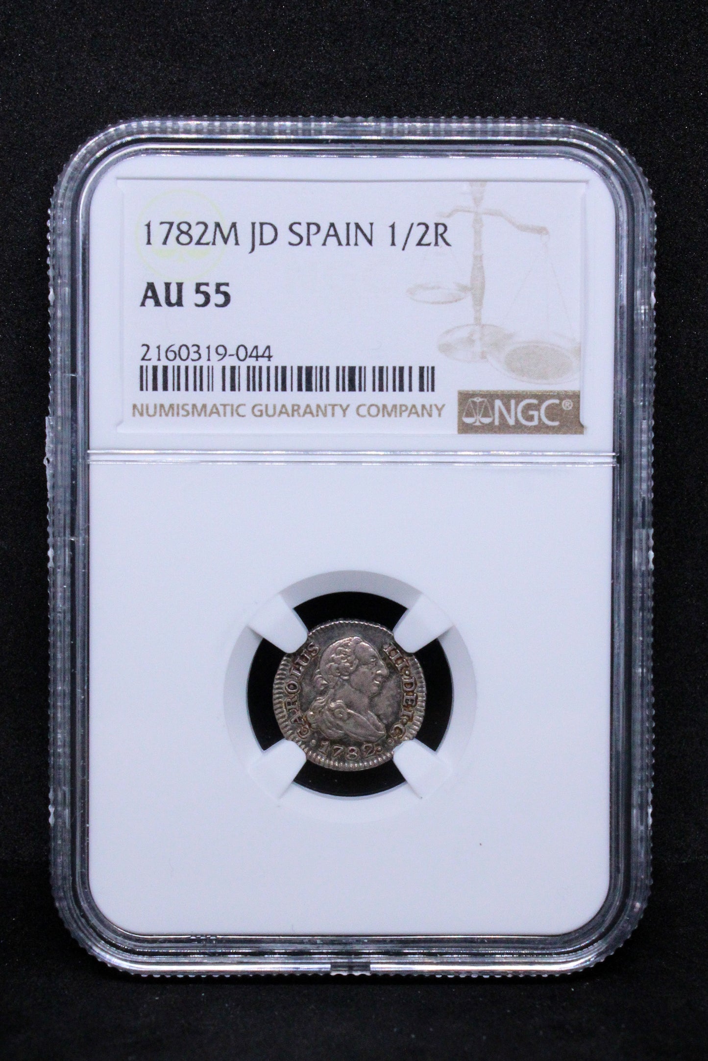 1782M JD SPAIN 1/2 REAL .NGC AU 55,TOP POP