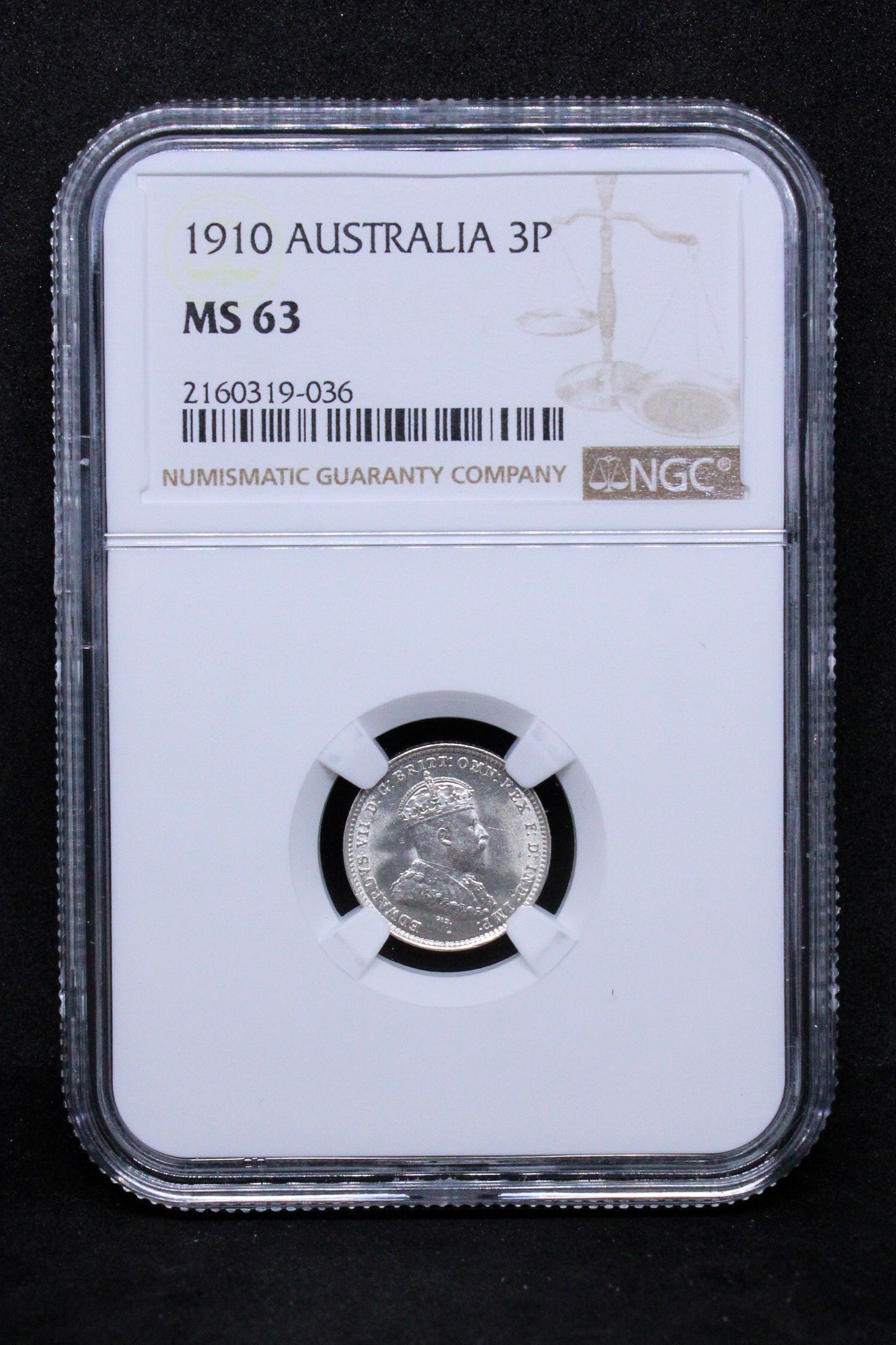 1910 AUSTRALIA 3 PENCE .NGC MS 63 Edward Vii