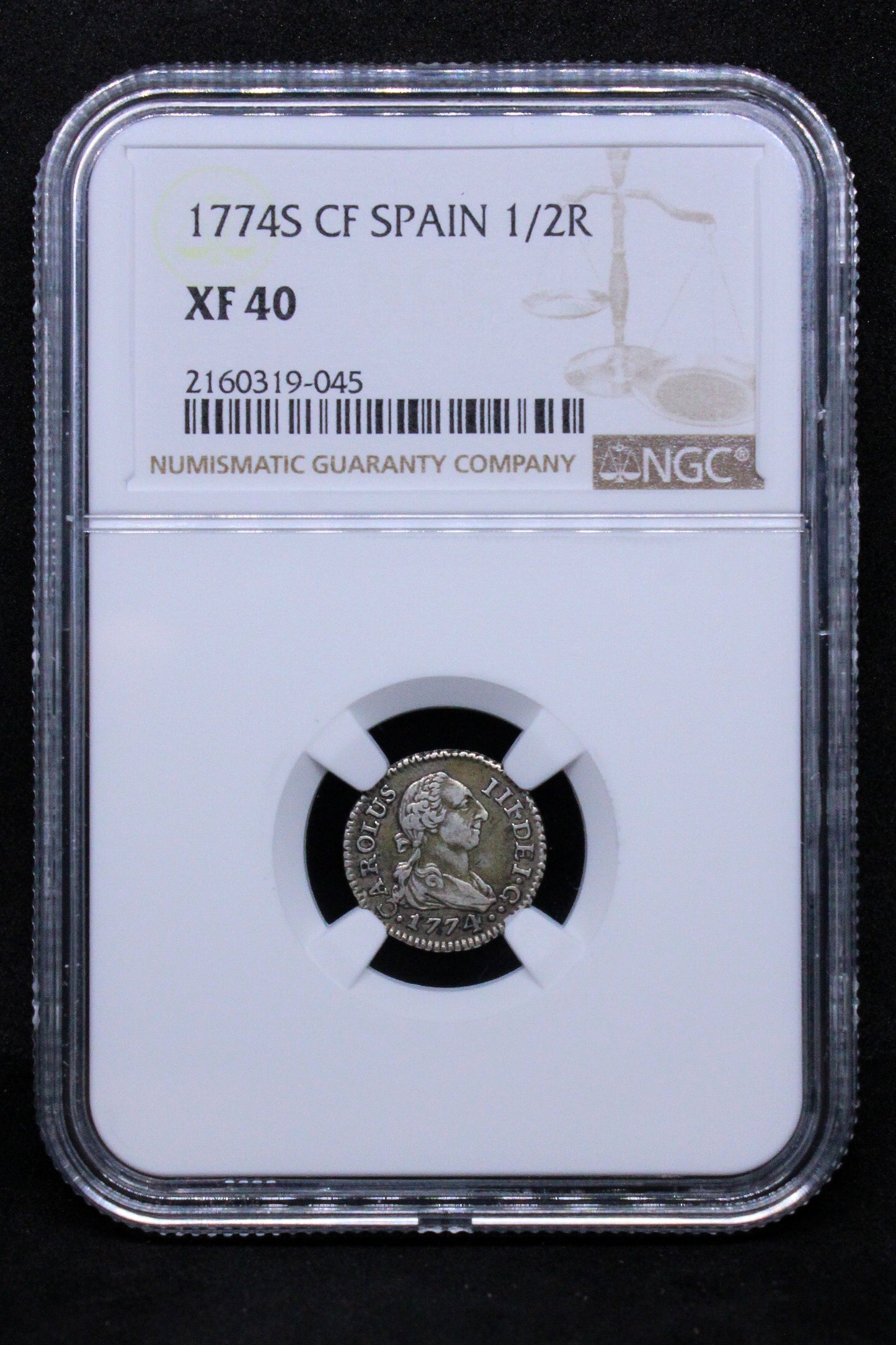 1774S CF SPAIN 1/2 REAL .NGC XF 40, TOP POP