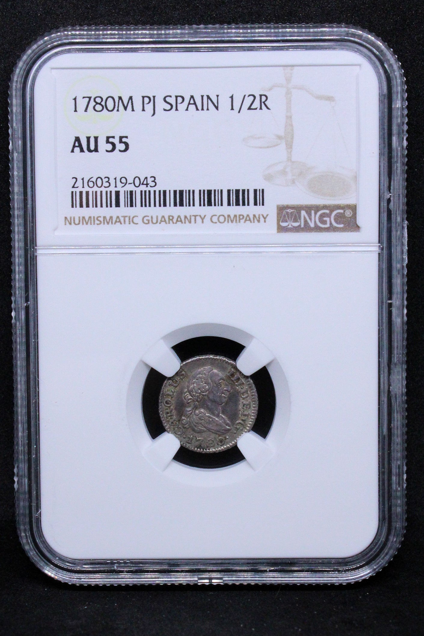 1780M PJ SPAIN 1/2 REAL .NGC AU 55, TOP POP