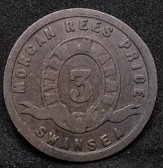 Glamorgan, SWANSEA, WYNDHAM ARMS, MORGAN REES PRICE 3 rev. Live And Let Live in shield 1852 AE 19.8mm. plain edge VF Cox 801 token