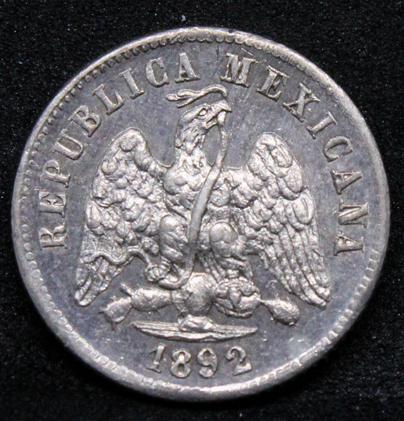 1892 Mo-M 10 Centavos. Mexico Silver Coin. KM-403.7 UNC