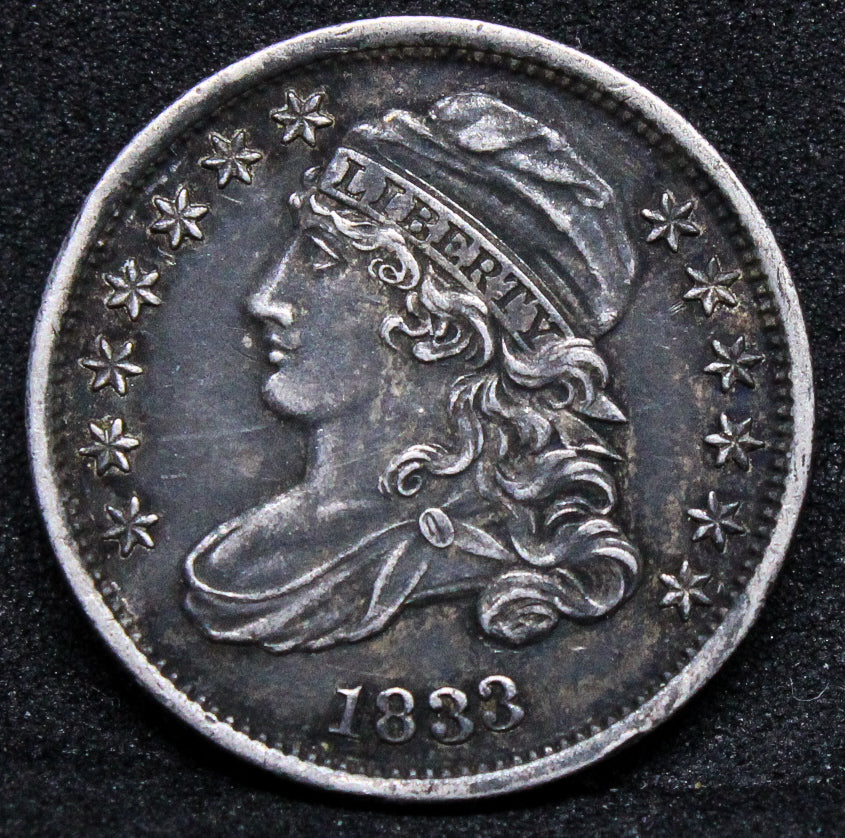 1833 10 cents (dime) USA Capped Bust, united states silver coin, toned aUNC