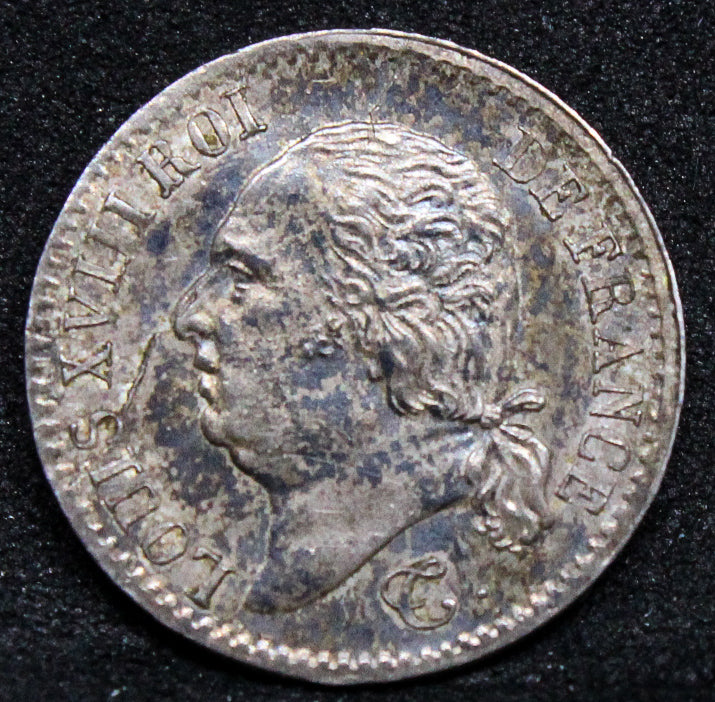 1819 - B (Rouen Mint) 1/4 Franc.  Louis XVIII. KM-714. UNC