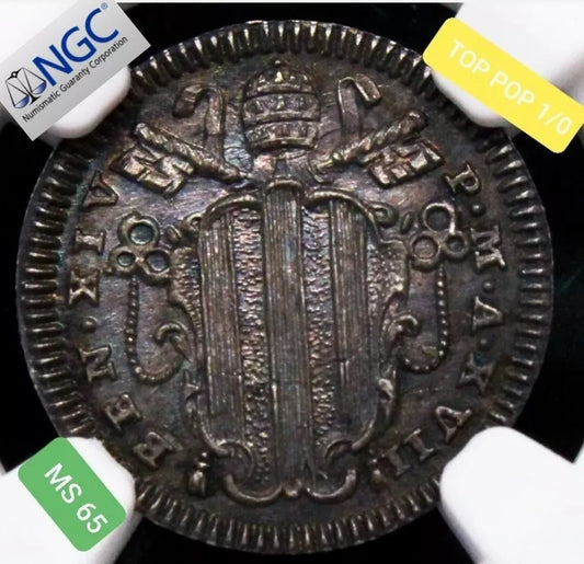 1757 1/2 Grosso, Benedict XIV. Papal States. BU NGC MS65. Km-975